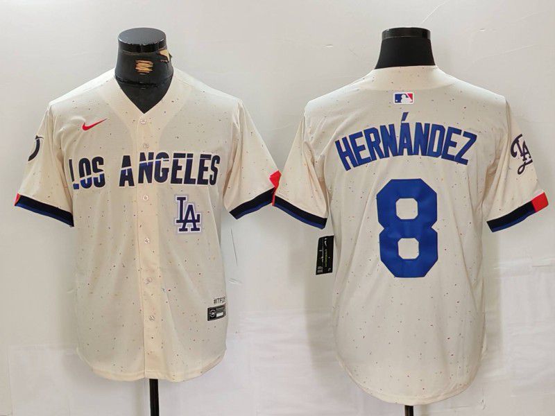 Men Los Angeles Dodgers #8 Hernandez Cream Fashion Nike Game MLB Jersey style 34->women mlb jersey->Women Jersey